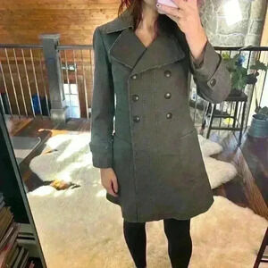 ALICE & OLIVIA Dark Gray Canvas Long Button Up Industrial Pea Coat Women Small